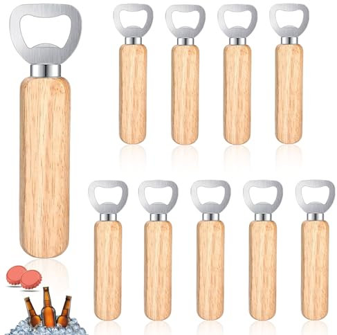 10 Pièces DéCapsuleur en Bois, Poignée Bois Ouvre Bouteille, Ouvre Bouteille De BièRe pour Bar, Maison, Cuisine, Hommes Cadeau Fête des Pères