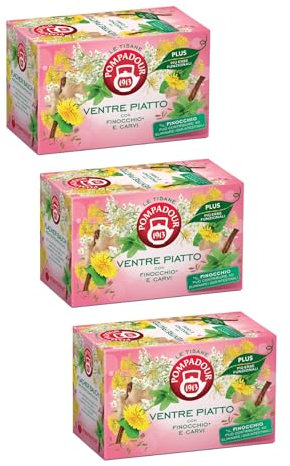 Pompadour® | Tisana Ventre Piatto | Erbe Aromatiche con Finocchio, Rosa Canina, Zenzero - 3 x 18 Filtri (118.8 Gr) | Tisana Sgonfiante