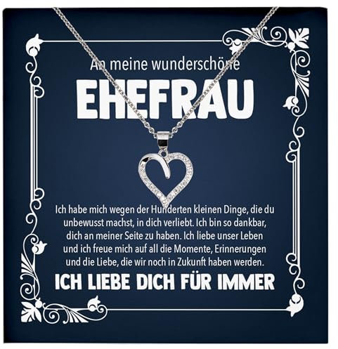 22Feels Ehefrau Geschenk Frauen Schmuck Hochzeitstag Valentinstag Geburtstag - Echt Silber 925 Herz Halskette mit Karte