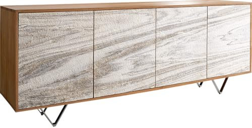 Kommode Kleo Akazie Natur 175 cm 4 Türen V-Fuß Edelstahl Sideboard