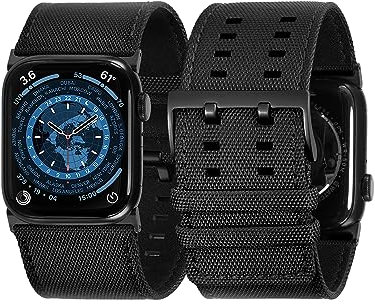 Tefeca Dual Series Replacement Watch straps Compatible with Apple Watch/Apple Watch Ultra (Black Sailcloth with Black Adapters, 49/45/44/42mm