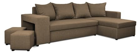Generisch Möbel NAWSTOL - Ecksofa mit Schlaffunktion 205x130 cm - Eckcouch mit Bettkasten - Sofa Wohnlandschaft L Form (Linke oder RECHTE) (Hellbraun, Ecksofa Rechts)