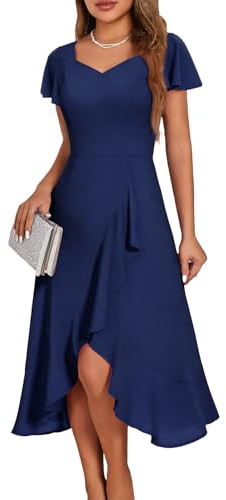 HomRain Women’s Ruffle Sleeves Wedding Guest Prom Dress Ruffle Split Formal Cocktail Vintage Dresses for Women Evening Graduation Party Navy XL