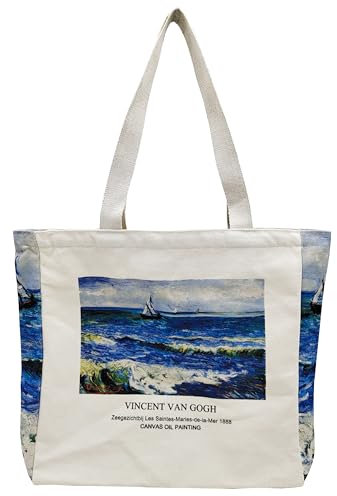 Tibroni Canvas Tote Bag Aesthetic Damen, Einkaufstasche Bag, Stofftaschen Groß Vintage, Jutebeutel Bedruckt, Jute Beutel mit Reißverschluss, Taschen Umhängetasche Uni Tasche
