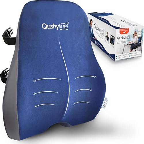 QUSHYLINE - Cojin Lumbar Silla Oficina Ergonomico, Alivia el Dolor Espalda, Respaldo Lumbar Silla Oficina Viscoelástico, Cojin Silla Oficina Respaldo Asiento Coche Almohada Lumbar y correas ajustables