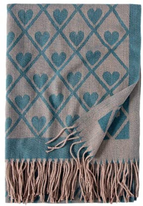 Damen Schal mit Herz-Print, Herbst- und Winterschal, karierter Schal, modisches Temperament, Quaste, warmer Schal