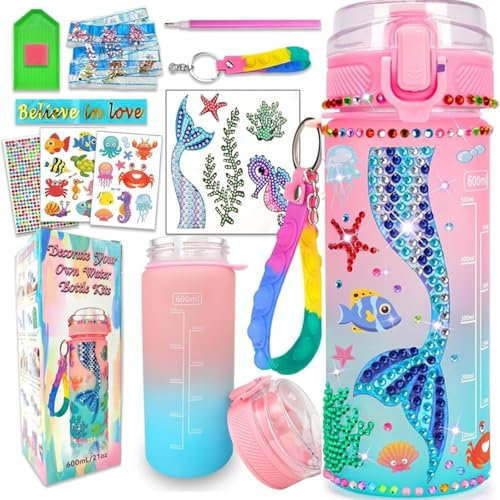 JoyJoyful Mädchen Geschenke 5 6 7 8 9 10 jahre, DIY Trinkflasche Kinder Wasserflasche Basteln 5-12 Jahre, Diamond Painting Kinder mit Glitzer Diamant Aufklebern