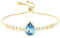 Linawe Aquamarin Armband Blau, Gold Tennisarmband Armbänder Damenarmband Armband Set, Fossil Edelstein Diamant Bettelarmband Damen, Armkette Handkette Bracelet, Kristall Schmuck