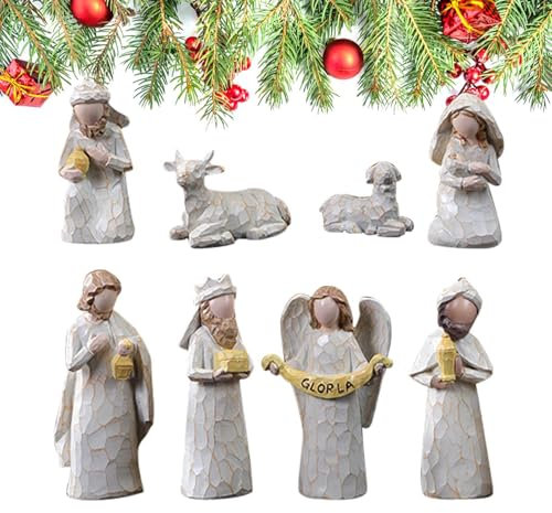 Krippen-Set, Heilige Familie, traditionelle Weihnachtskrippe aus Kunstharz, Krippendekoration mit rustikalem Charme, Weihnachtskrippenfiguren für Kinder, Erwachsene