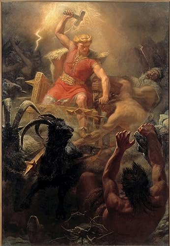 IPLUPJDY Vintage Leinwand Wandkunst Poster Bilder Leinwand Poster Druck Thors Kampf mit den Riesen von Mårten Eskil Winge Leinwand Wandbild für Heimdekoration 60x90cm