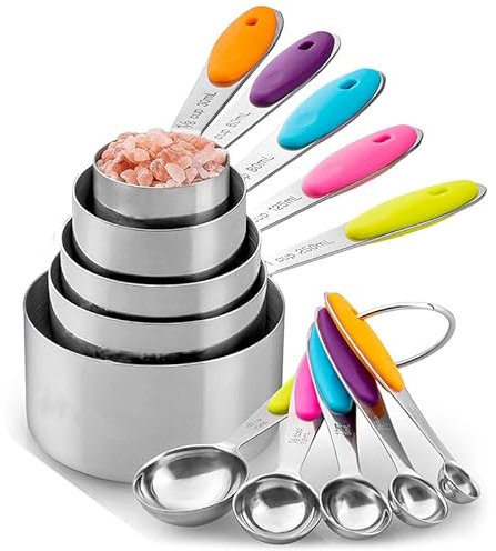 Measuring Cups and Spoons Set, 10-Piece Stainless Steel Measuring Cups for Baking with Stainless Steel Handle, 5 Teaspoon and 5 Tablespoon Nesting Measure Cups for Dry and Liquid(10 Pieces)
