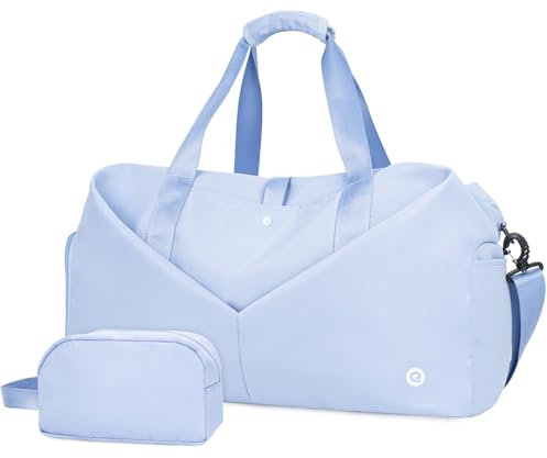 Ceneda Sporttaschen Klassische mit Schuhfach und Nassfach Tragbare Übernachtungs Wochenendtasche Reisetasche Yoga Tasche für Damen und Herren Gym Bag (Hellblau)