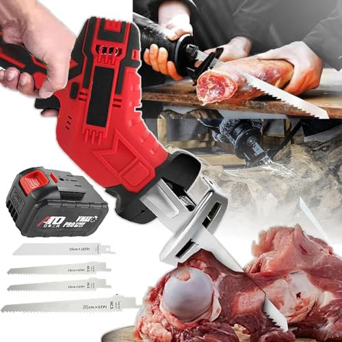 Scie à Os électrique Portative-Alimentée Par Batterie Au Lithium 6,0ah, Lumière LED + 4 Lames De Scie, Pour Os, Viande, Bois, Métal, Plastique