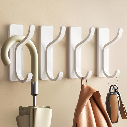 pickpiff 4 ganchos de pared adhesivos, resistentes hasta 6 kg, de metal inoxidable, ganchos autoadhesivos sin taladrar, para toallas, cocina, baño, puerta, color blanco