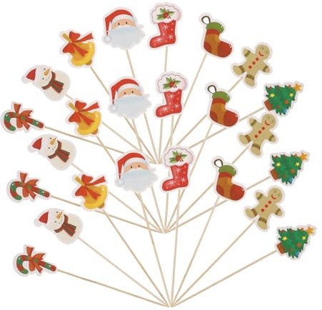 LRXIYODE Weihnachtliche Obstpicker und Papier Sichere Einweg Fruchtstäbchen mit Festlichem Design für Festliche Veranstaltungen und Gruppenessen 24 Stück