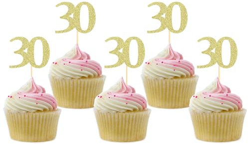 Sotpot 30PCS Gold Glitter 30th Birthday Cupcake Toppers Cheers to 30 Years Cupcake Picks for 30th Birthday Anniversary Party Decorations