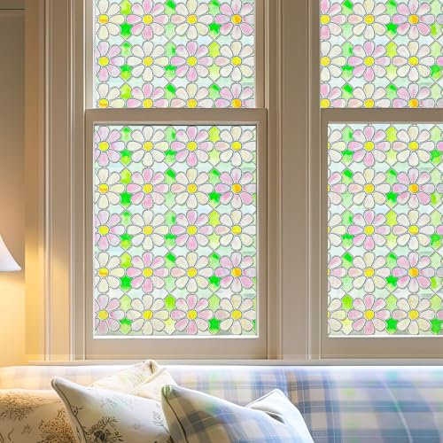 Fensterfolie selbstklebend 3D Buntglas-Fensterfolie Fenster-Sichtschutzfolie für Badezimmer, Haustür, Haus, Sonnenschutz,Die bescheidene Orchidee 60x90cm