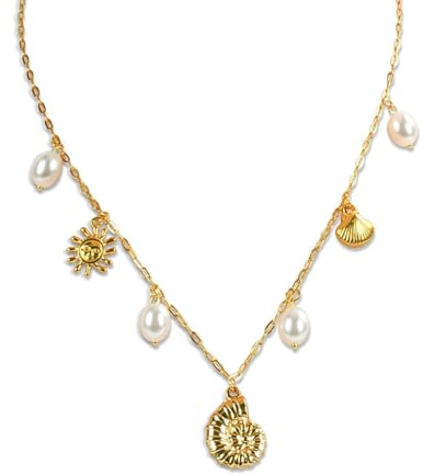 LQTSLFM Collier Coquillage en Or Femme, Collier de Plage D'été avec Pendentif en Perle Coquillages, Exquis Collier Boheme Femme pour Cadeaux de Bijoux