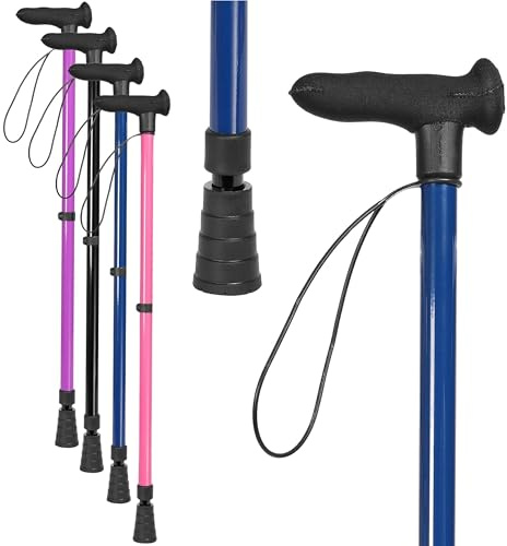 Left Handed Adjustable Walking Stick - Navy Blue Lightweight Cane for Everyday Support - Stylish Men's and Lady's Stick - Stable & Durable Walking Aid - Comfortable Grip
