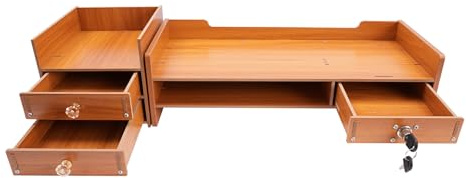 Snnowdate Support de moniteur d'ordinateur, support d'ordinateur avec tiroirs en bois, support de bureau pour moniteur de table adapté pour l'étude, le bureau et le bureau pour le rangement