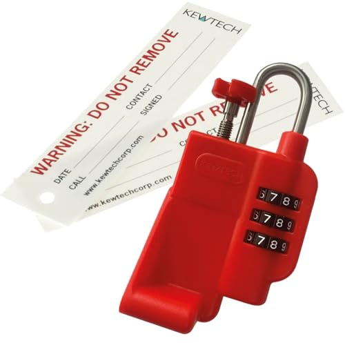 Kewtech PLUGLOK Plug Lockout Device – Lock Off for BS1363 UK Plugs – Combination Lock, Rewritable Safety Labels Included, No Key Required
