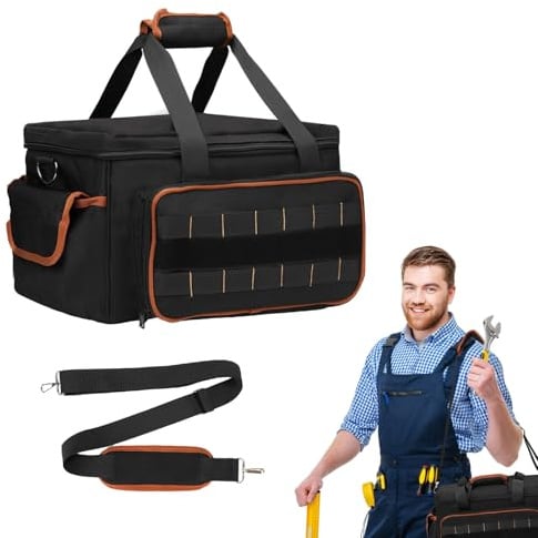 Gachiwar 17 Zoll Werkzeugtasche Für Herren Mit Schultergurt, Mehrere Taschen, 900d Oxford-Gewebe, Schwarz, Werkzeugtaschen-Organizer Für Mechaniker, Elektriker, Schreiner