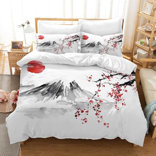 MIQEBX Rose Rouge Housse de Couette Parure de Lit en Microfibre Motif Fleurs romantiques 3D Rouge Rose Housse de Couette avec Fermeture Éclair + 2 Taies d'oreiller 50x75 cm (AA1, 220x240cm)
