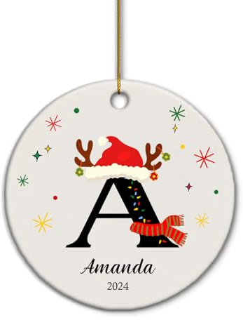 2025 Personalisierte Weihnachtsornamente, 26 Buchstaben Personalisierter Weihnachtsschmuck für Familien Ornamente Handgefertigter Personalisierter Christbaumschmuck - Kind,Kreis