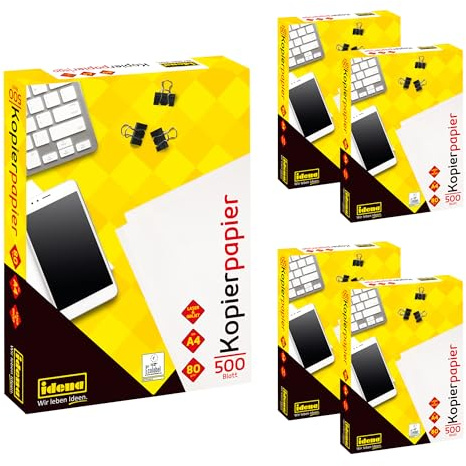 Idena 90516 - Kopierpapier A4, 5 Packungen je 500 Blatt 80g/m², weißes Druckerpapier für Laser- & Tintenstrahldrucker
