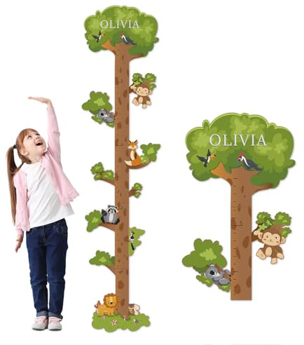 CHARMIBLE Personalised Wooden Print Height Chart for Kids, Custom Name Wall Hanging Measuring Ruler for Child, Removable Wood Baby Measuring Wall Chart for Bedroom Nursery Wall Decoration (Tree)