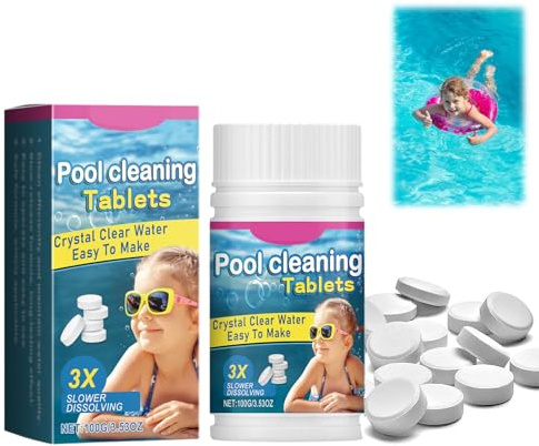 Pool Reinigungstabletten, 100g Chlor Multifunktionstabletten, Pool Cleaning Table, Langsamlöslich, Magic Poolreinigungstabletten Cleaning Tablet für Wassertank, Whirlpool, Reinigung Kalkvermeidung