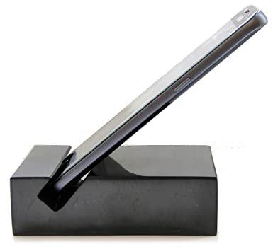 Karelian Heritage Schungit-Handy-Schutzplatte Ständer | Schwarzer Schungit Polierter Handy-Ständer | Total Shield Kristall Naturstein | Handy-Schutz für Zuhause Büro Zimmer OP16