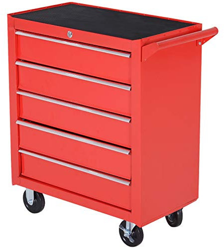DURHAND Caja Taller Carro de Herramientas con Ruedas Cerradura Tipo Mueble de Almacenamiento para Taller Garaje y Hogar Chapa de Acero 69x33x75cm Rojo