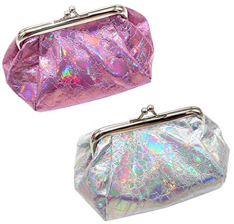 iSuperb Porte Monnaie à Fermoir 2 Pièces Petit Laser Portefeuille Pochette Femme Brillant Sac de Monnaie Tissu Laser Hasp Mini Coin Purse Pouch Bags (Rose Rouge + Blanc)