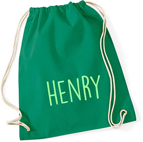 minimutz Personalisierter Turnbeutel mit Namensdruck zum Zuziehen | bedruckt mit Namen für Jungen & Mädchen | Zuziehbeutel Stoffbeutel in vielen Farben (mittelgrün)