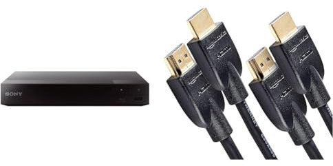 Sony BDPS1700B Lecteur DVD Blu-Ray Wi-FI Noir & Amazon Basics Lot de 2 câbles HDMI 2.0 Haut débit Compatible Ethernet / 3D / Retour Audio [Nouvelles Normes] 3 m