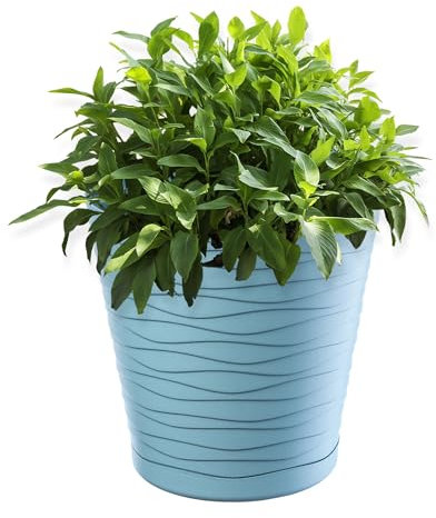 KADAX Pot de Fleurs en Plastique avec Soucoupe Incorporée, Pot de Plantes avec Conception Raffinée pour la Décoration d'Intérieur (17 cm, Turquoise)