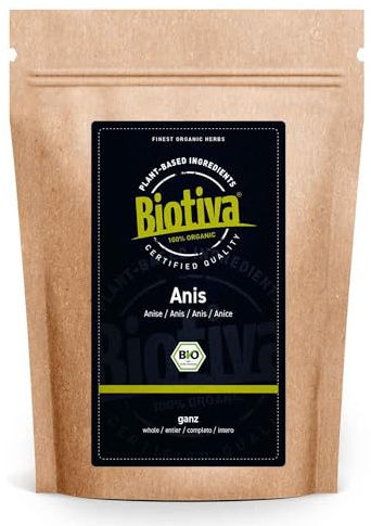 Hel ekologisk anis 250g - Pimpinella anisum - anisfrön - aniste - klosterväxter - buteljerad och kontrollerad i Tyskland - Biotiva