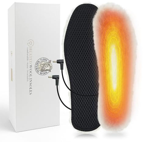 AROMA SEASON Beheizbare Einlegesohlen mit Akku aus Schafswolle | Warme beheizte Füße beim Skifahren, Snowboarden, Wandern, Angeln | hohe Heiz- und Akkuleistung | Schuhsohle (Beige, Schwarz, 41 EU)