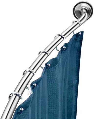 Hododou Curved Shower Rod Stainless Steel Adjustable 112-180cm, Telescopic Shower Curtain Pole Extensible Shower Rail Including Fittings (Chrome)