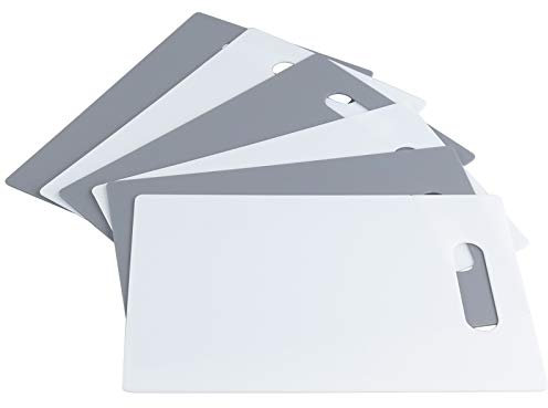 Dynko 6-Pack Chopping Board Mats, Plastic Kitchen Cutting Boards, White & Grey