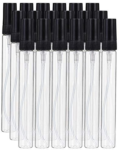 BENECREAT 25PCS 10ml Mini Botella de Spray de Niebla Fina Atomizador Vacías de Viaje de Vidrio Transparente con Tapa de Bomba Negra para Perfume, Artículos de Tocador, Cosméticos