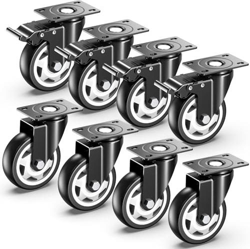 Ruedas Giratorias 100mm - Ruedas para muebles pesados - Capacidad máxima de carga 1200 kg (4 con freno y 4 sin freno)
