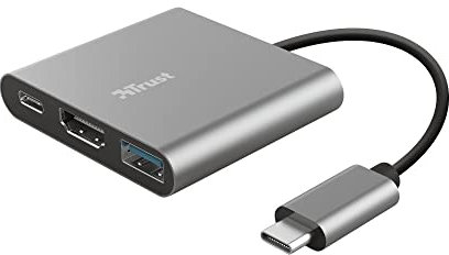 Trust Dalyx 3-in-1 Adattatore USB-C multiporta 3-in-1, Porta HDMI per collegare un monitor o la TV, HDR e HDMI 1.4 (4K 30Hz), Porta USB-C PD per ricaricare il laptop, PC/Laptop/Macbook/Chromebook