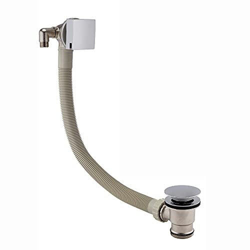 ENKI, W63, Square Cascade Waterfall Freeflow Bath Filler Waste and Overflow, Bath Filler Tap, with Click Clack Bath Waste, Slimline Design, Chrome