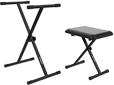 Audibax Onyx Pack V2 - Supporto per Tastiera a Forbice con Panca - Supporto per Tastiera con Regolazione con Giunto Easy Lock - Panca per Tastiera con 3 Livelli di Regolazione - Materiale Robusto