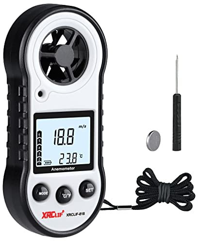 Digital Wind Speed Meter Anemometer Handhled Wind Gauges Air Flow Velocity Meter for Measuring Wind Chill Temperature Speed, Wind Meter Thermometer Gauge for Shooting Windsurfing Fishing Gray