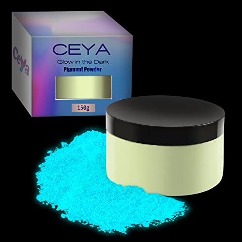 Ceya Fluorescent Sky Blue Glow Powder, 5.3oz/150g Glow in The Dark Pigment, Luminous Resin Color for Epoxy Resin Slime Paint Nail Art Party DIY Crafts