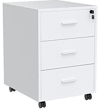 NICEME 3-Drawer Mobile Filing Cabinet, Office Under Desk Storage Drawers Unit with Wheels, File Cabinet Desk Pedestal Rolling Printer Stand for Home Office Storage (Lockable, White)