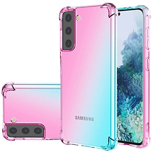 Jhxtech Schutzhülle für Galaxy S21, Transparente süße Verlauf Handyhülle, Schlankes, kratzfestes flexibles TPU Hülle, stoßfeste Schutzhülle für Samsung Galaxy S21 5G rosa/grün